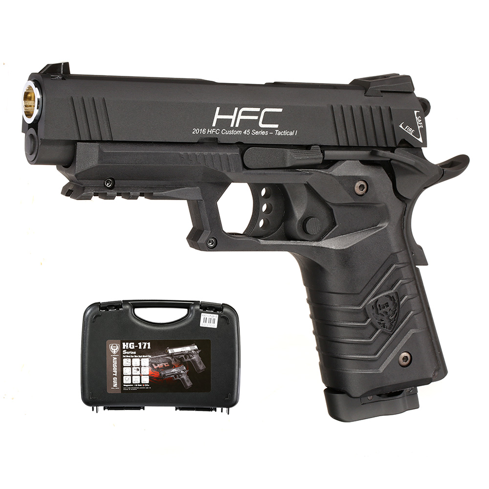 HFC M1911S Custom 45 GripTac Airsoftpistole Vollmetall CO2BB 6mm BB schwarz inkl. Pistolenkoffer