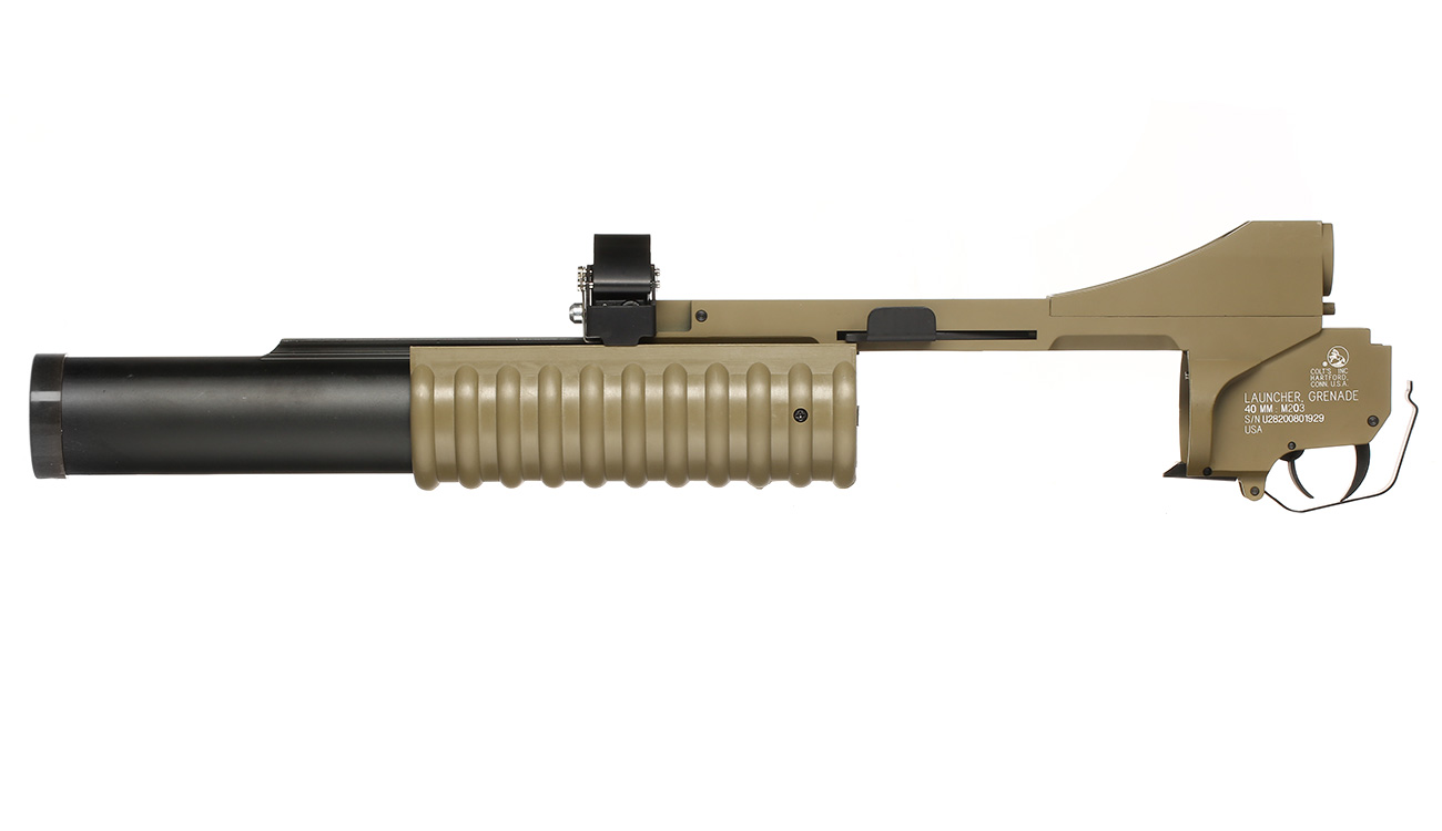 Cybergun Colt M203 40mm Granatwerfer Vollmetall-Version (3in1) Dark Earth - Long Version Bild 2