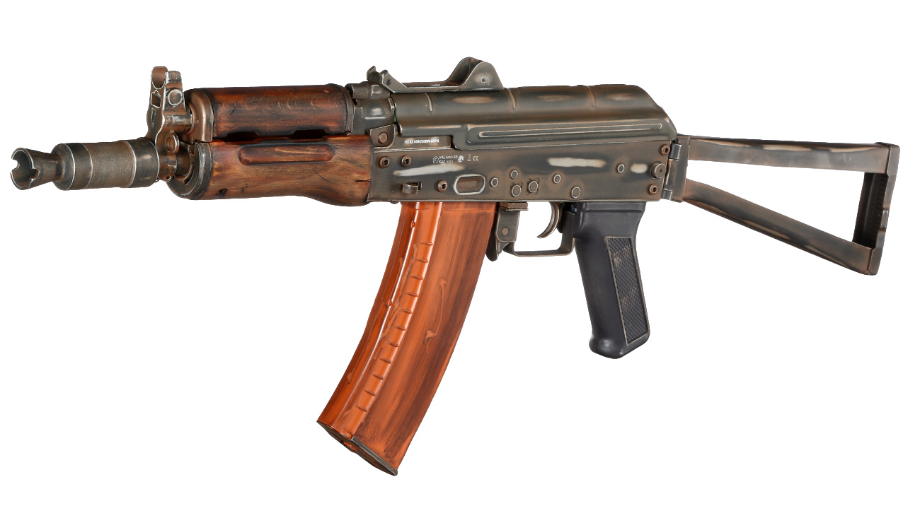APS AKS-74U Vollmetall Airsoft Echtholz BlowBack S-AEG 6mm BB - Battle Worn Edition