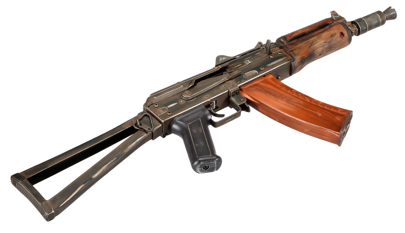 APS AKS-74U Vollmetall Airsoft Echtholz BlowBack S-AEG 6mm BB - Battle Worn Edition Bild 5
