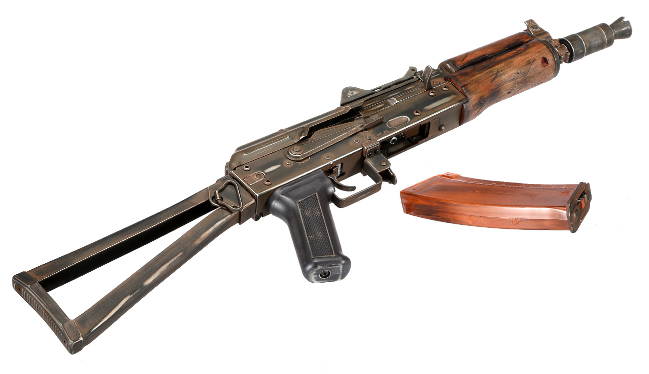 APS AKS-74U Vollmetall Airsoft Echtholz BlowBack S-AEG 6mm BB - Battle Worn Edition Bild 6