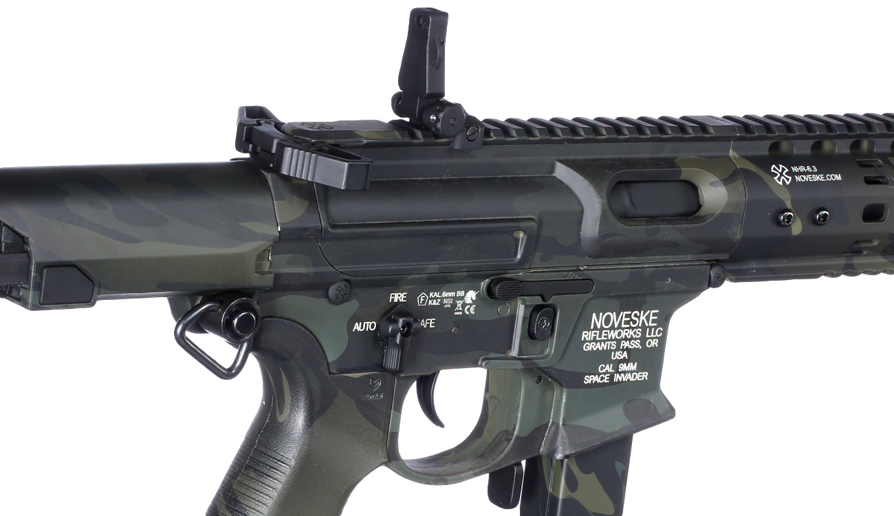 APS / EMG Noveske Space Invader 9mm Gen. 4 eSilver Edge SDU-MosFet 2.0 Vollmetall S-AEG 6mm BB Multicam Black Bild 8