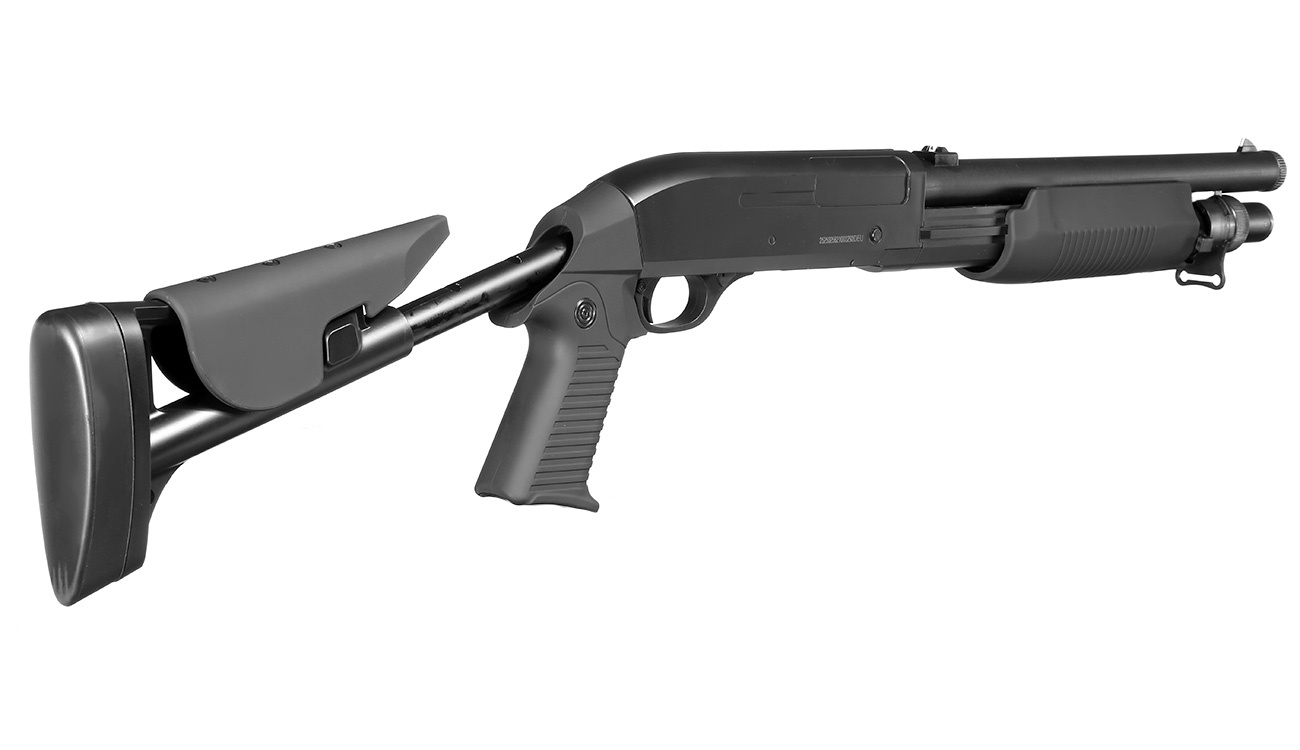 D.E. M56-C 3 Rounds Multi-Shot Pumpgun Shorty Flex-Stock Springer schwarz Bild 4