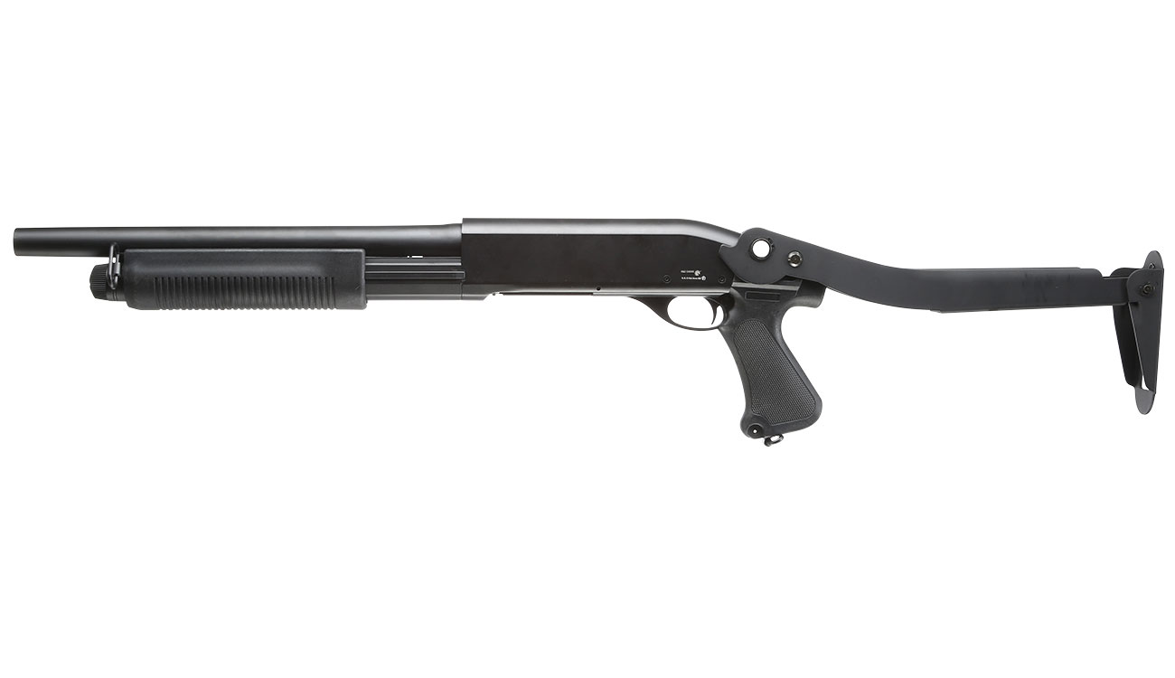 Cyma M870 Shotgun mit Stahl-Klappschaft Medium-Type Tri-Barrel Vollmetall Springer 6mm BB schwarz Bild 1