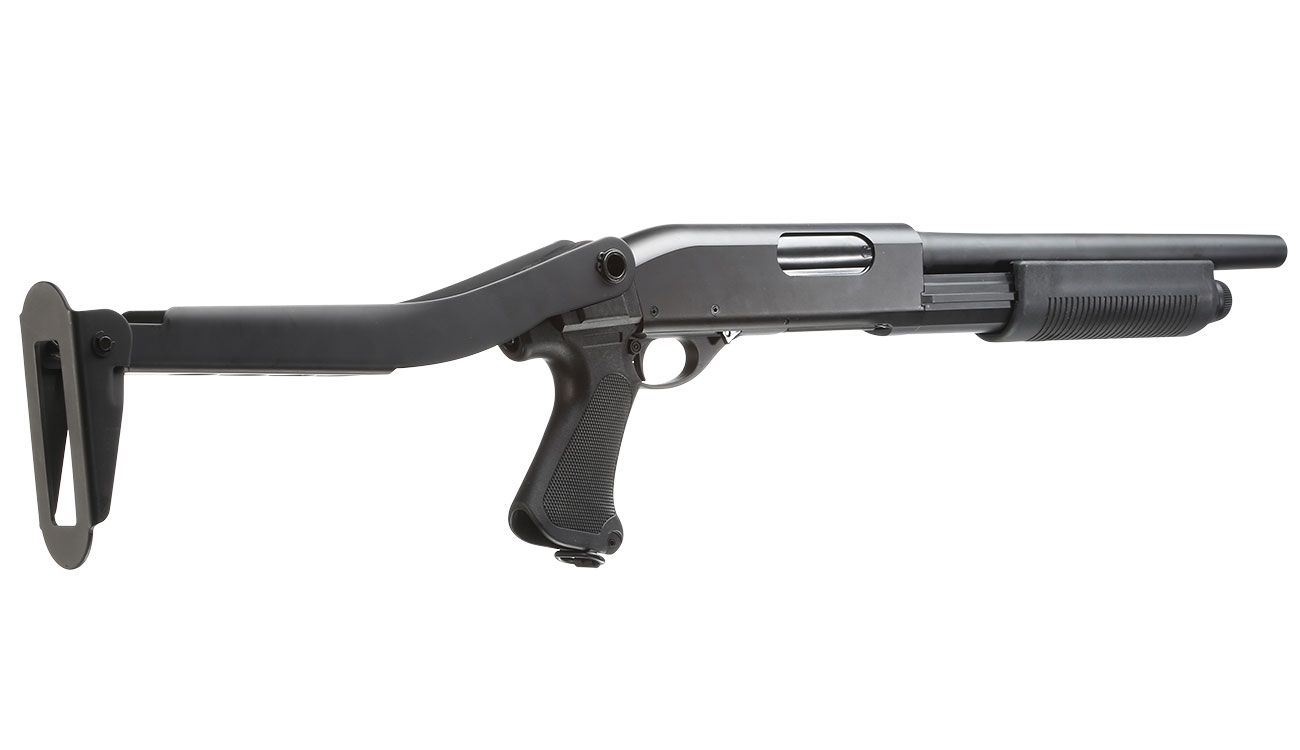 Cyma M870 Shotgun mit Stahl-Klappschaft Medium-Type Tri-Barrel Vollmetall Springer 6mm BB schwarz Bild 3