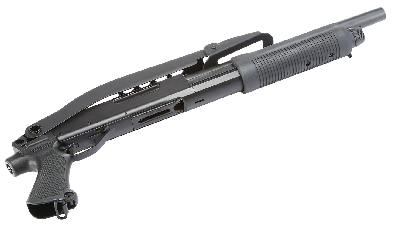 Cyma M870 Shotgun mit Stahl-Klappschaft Medium-Type Tri-Barrel Vollmetall Springer 6mm BB schwarz Bild 4