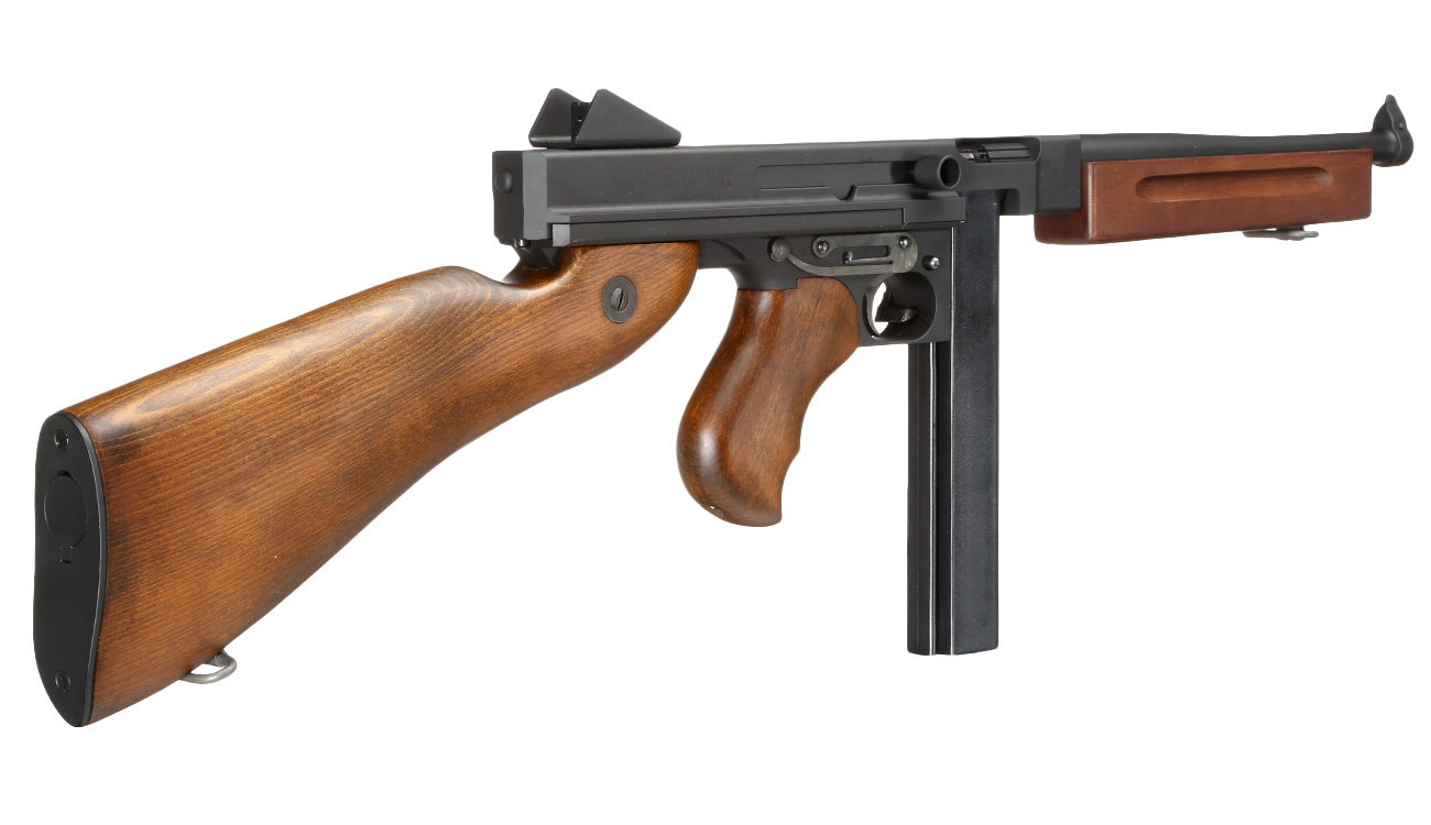 King Arms Thompson M1A1 Military Vollmetall S-AEG 6mm BB schwarz - Echtholz Bild 1