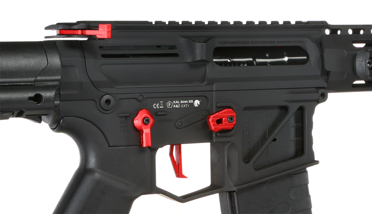 APS Phantom Extremis Rifle MK7 CRS Vollmetall eSilver Edge SDU-Mosfet 2.0 S-AEG 6mm BB schwarz / rot Bild 8