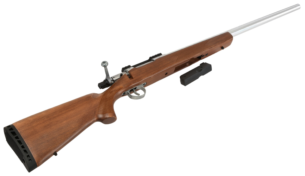 APS / EMG Barrett Fieldcraft Gas Bolt Action Snipergewehr 6mm BB Echtholz / silber Bild 5
