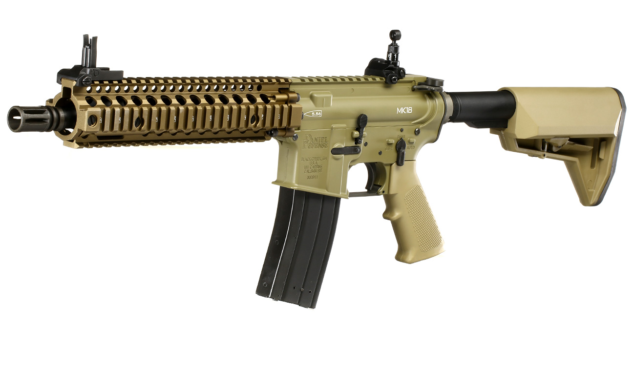 King Arms / EMG Daniel Defense MK18 MOD1 Vollmetall Gas-Blow-Back 6mm BB Dark Earth