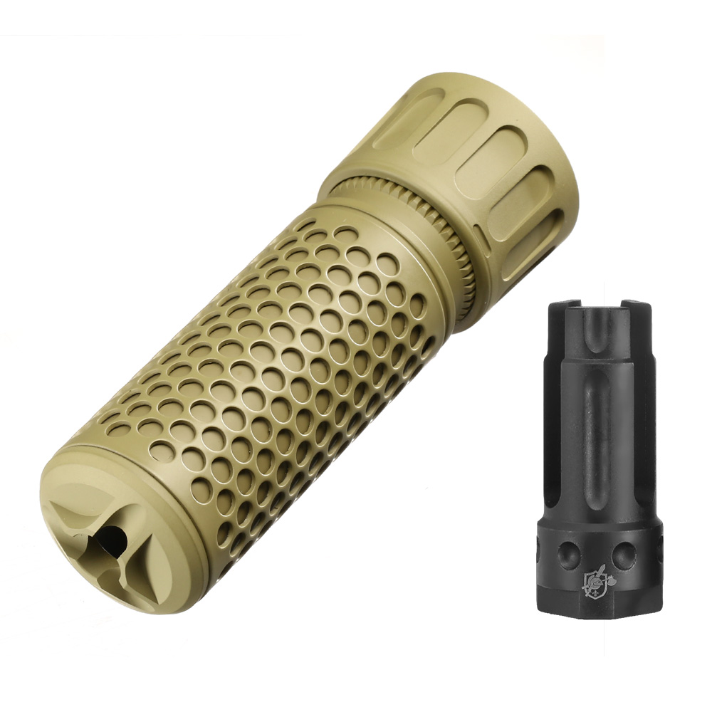 MadBull / Knight's Armament QDC CQB Suppressor Quick Detach mit 3 Prong Flash-Hider 14mm+ Tan