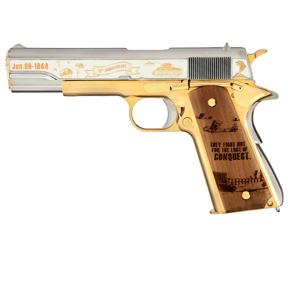 G&G GPM1911A1 D-Day 78 Anniversary Vollmetall 6mm BB gold-chrome inkl. Holzschatulle Limited Edition Bild 1