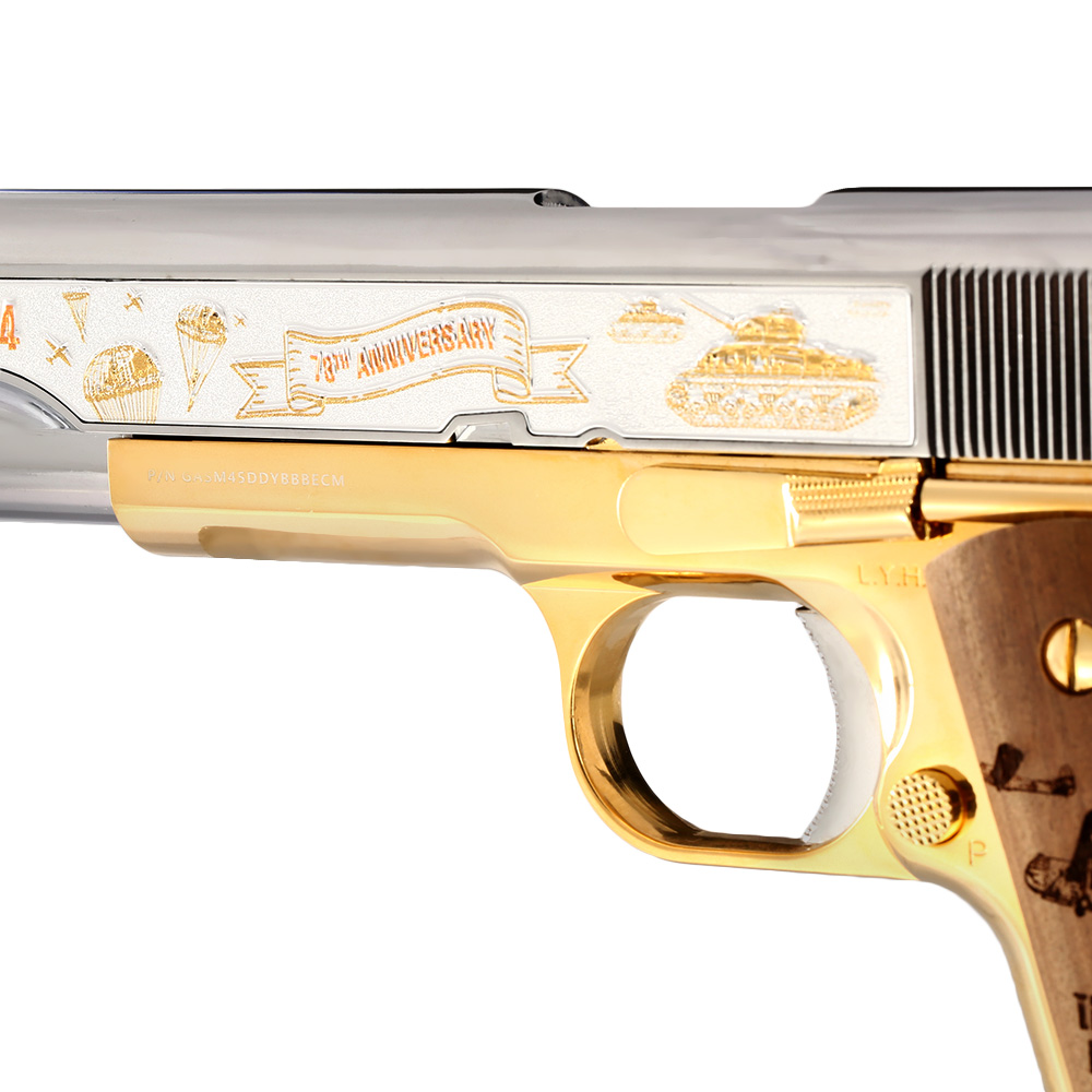 G&G GPM1911A1 D-Day 78 Anniversary Vollmetall 6mm BB gold-chrome inkl. Holzschatulle Limited Edition Bild 1