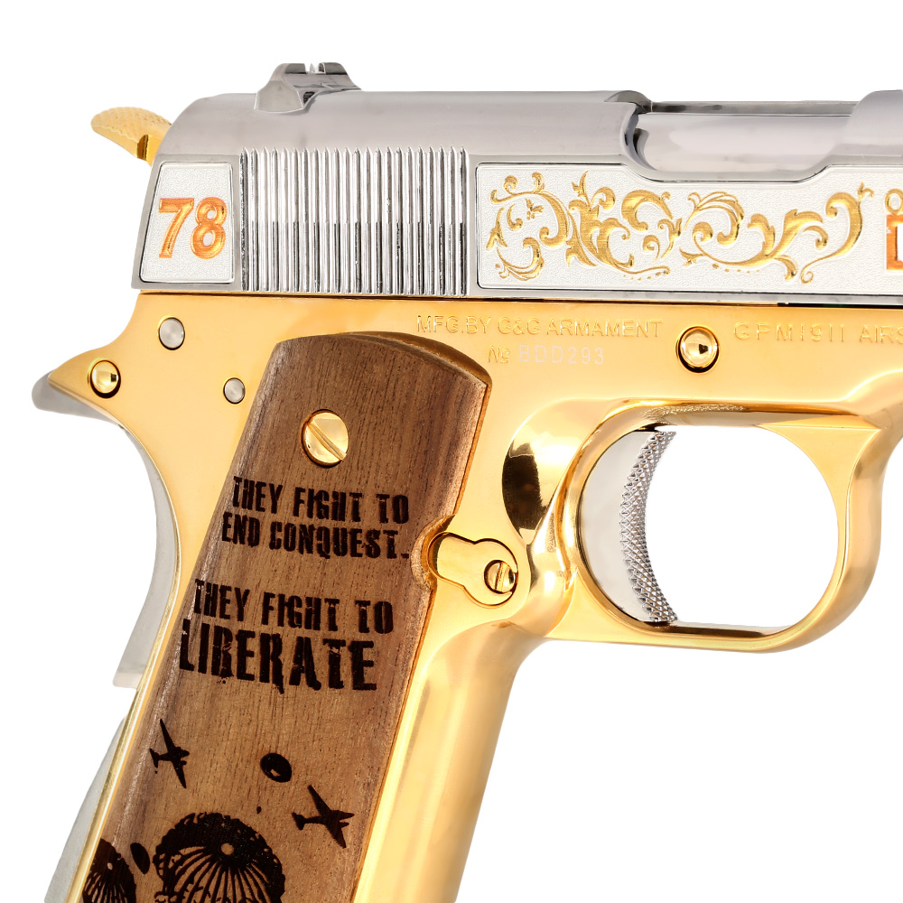 G&G GPM1911A1 D-Day 78 Anniversary Vollmetall 6mm BB gold-chrome inkl. Holzschatulle Limited Edition Bild 11