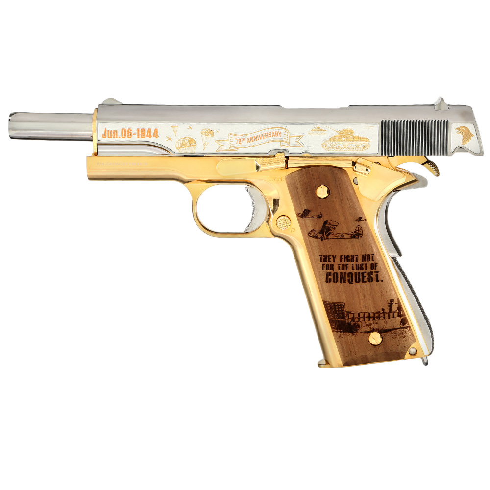 G&G GPM1911A1 D-Day 78 Anniversary Vollmetall 6mm BB gold-chrome inkl. Holzschatulle Limited Edition Bild 1