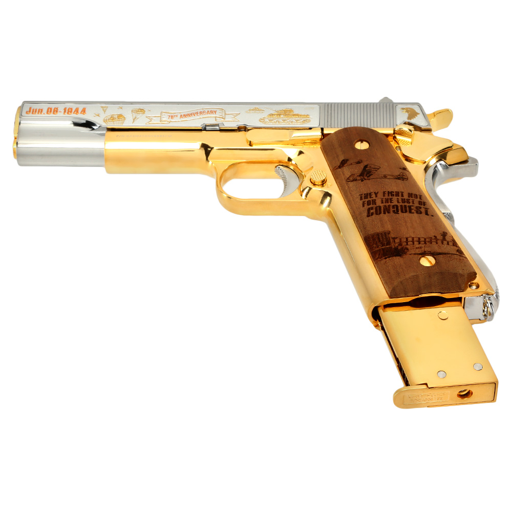 G&G GPM1911A1 D-Day 78 Anniversary Vollmetall 6mm BB gold-chrome inkl. Holzschatulle Limited Edition Bild 1