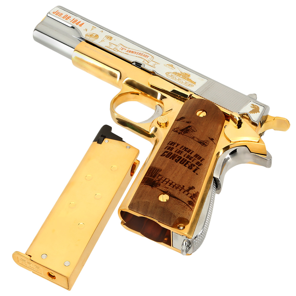 G&G GPM1911A1 D-Day 78 Anniversary Vollmetall 6mm BB gold-chrome inkl. Holzschatulle Limited Edition Bild 1