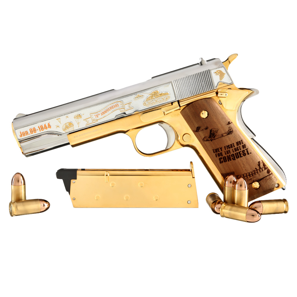 G&G GPM1911A1 D-Day 78 Anniversary Vollmetall 6mm BB gold-chrome inkl. Holzschatulle Limited Edition Bild 1
