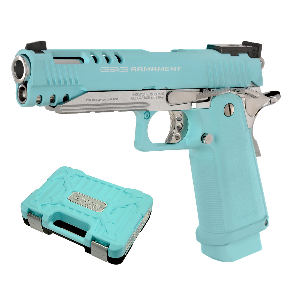 G&G GPM1911 CP Hi-Capa Metallrahmen GBB 6mm BB Macaron Blue Edition inkl. Pistolenkoffer