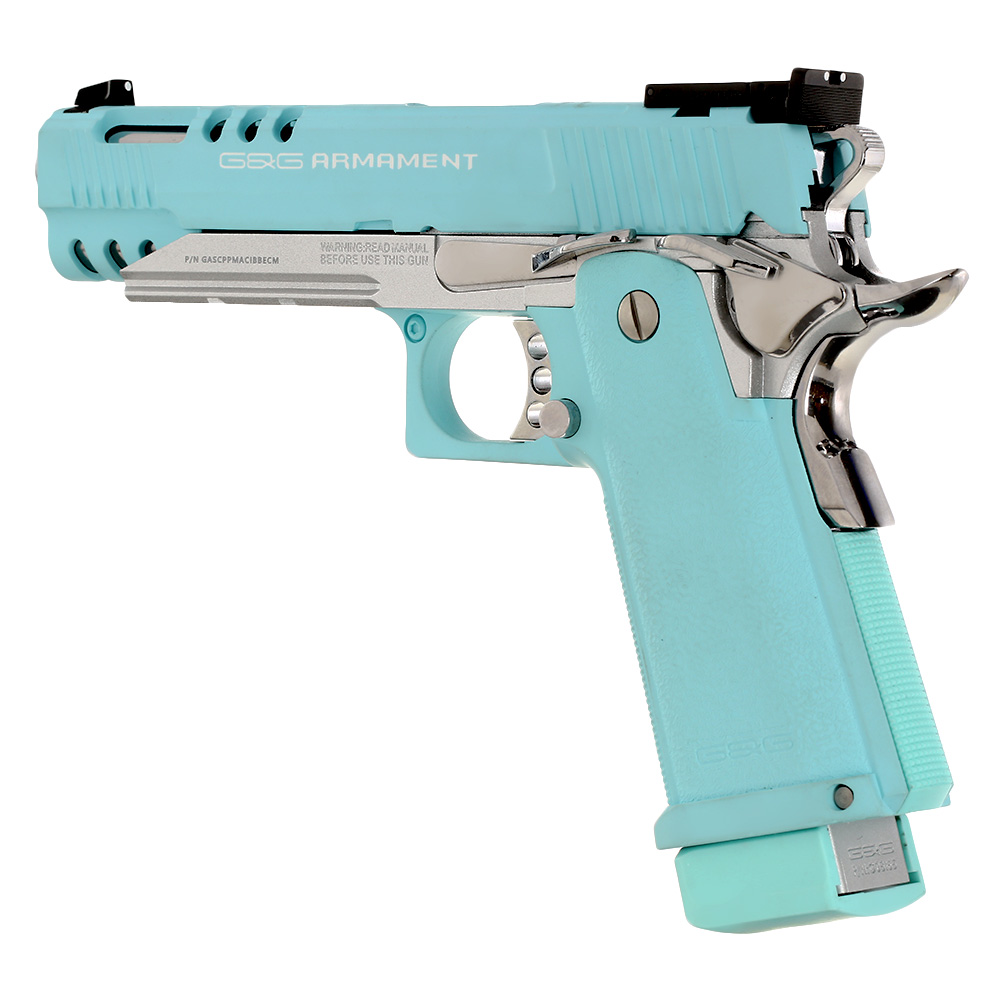 G&G GPM1911 CP Hi-Capa Metallrahmen GBB 6mm BB Macaron Blue Edition inkl. Pistolenkoffer Bild 1