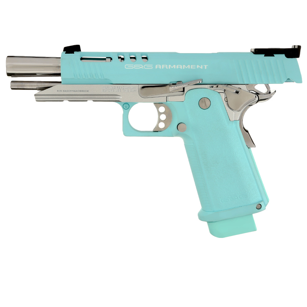 G&G GPM1911 CP Hi-Capa Metallrahmen GBB 6mm BB Macaron Blue Edition inkl. Pistolenkoffer Bild 1