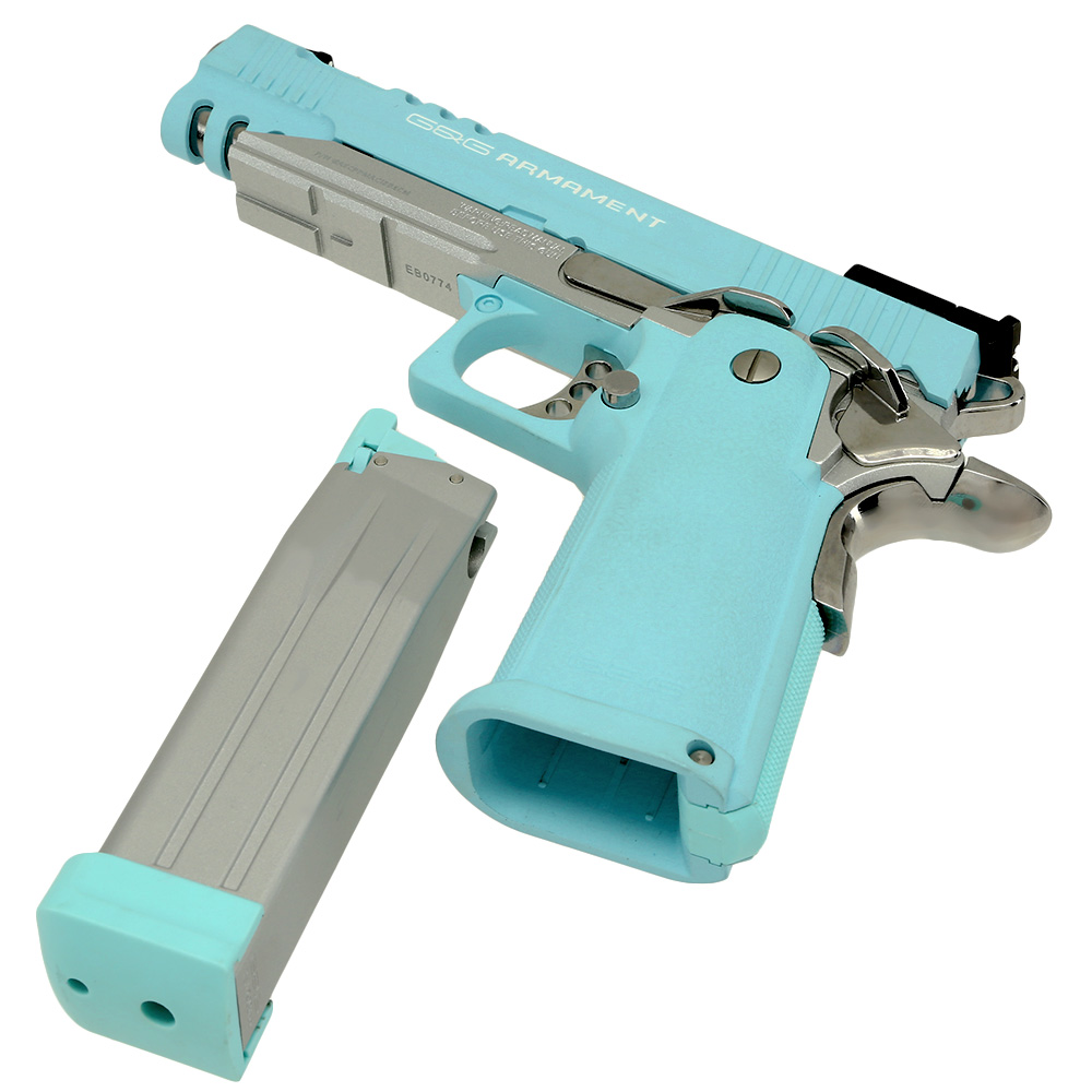 G&G GPM1911 CP Hi-Capa Metallrahmen GBB 6mm BB Macaron Blue Edition inkl. Pistolenkoffer Bild 1