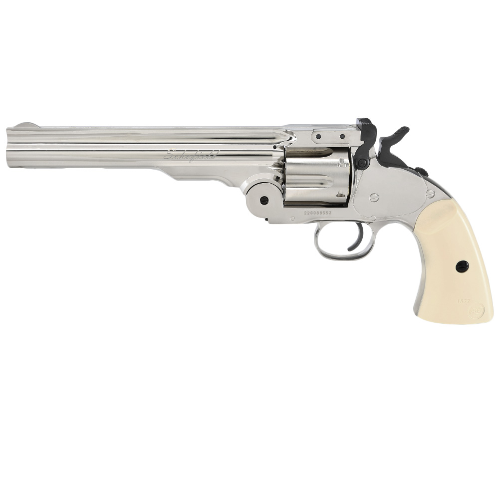 ASG Schofield 1877 6 Zoll Revolver Vollmetall CO2 6mm BB Silber-Chrom-Finish Bild 1