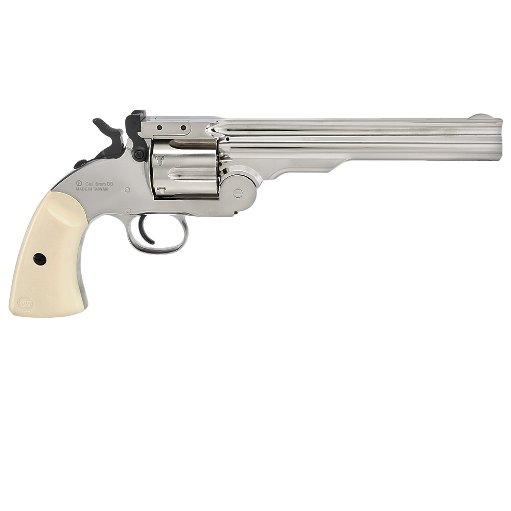 ASG Schofield 1877 6 Zoll Revolver Vollmetall CO2 6mm BB Silber-Chrom-Finish Bild 2