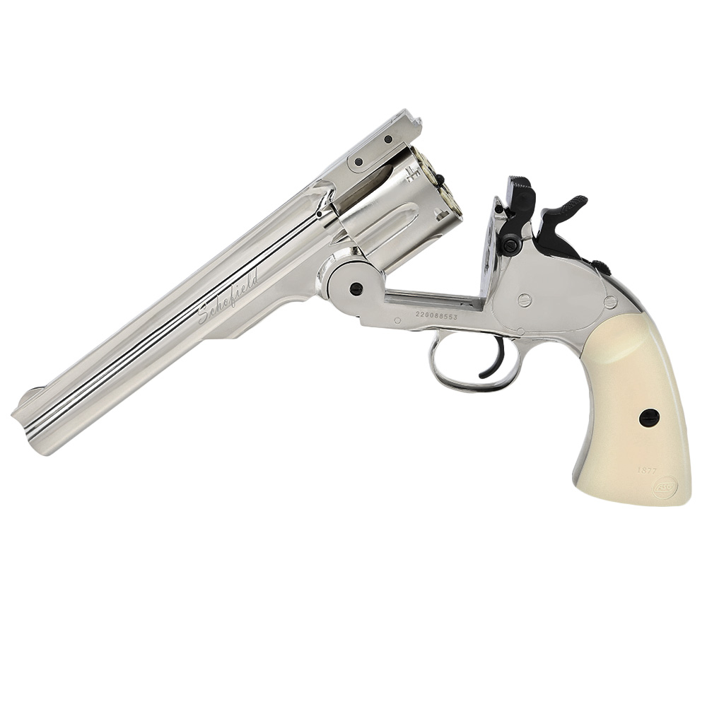 ASG Schofield 1877 6 Zoll Revolver Vollmetall CO2 6mm BB Silber-Chrom-Finish Bild 1