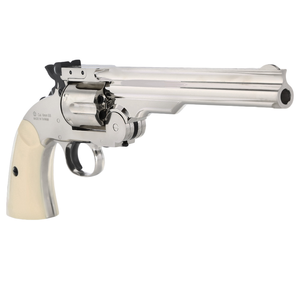 ASG Schofield 1877 6 Zoll Revolver Vollmetall CO2 6mm BB Silber-Chrom-Finish Bild 1