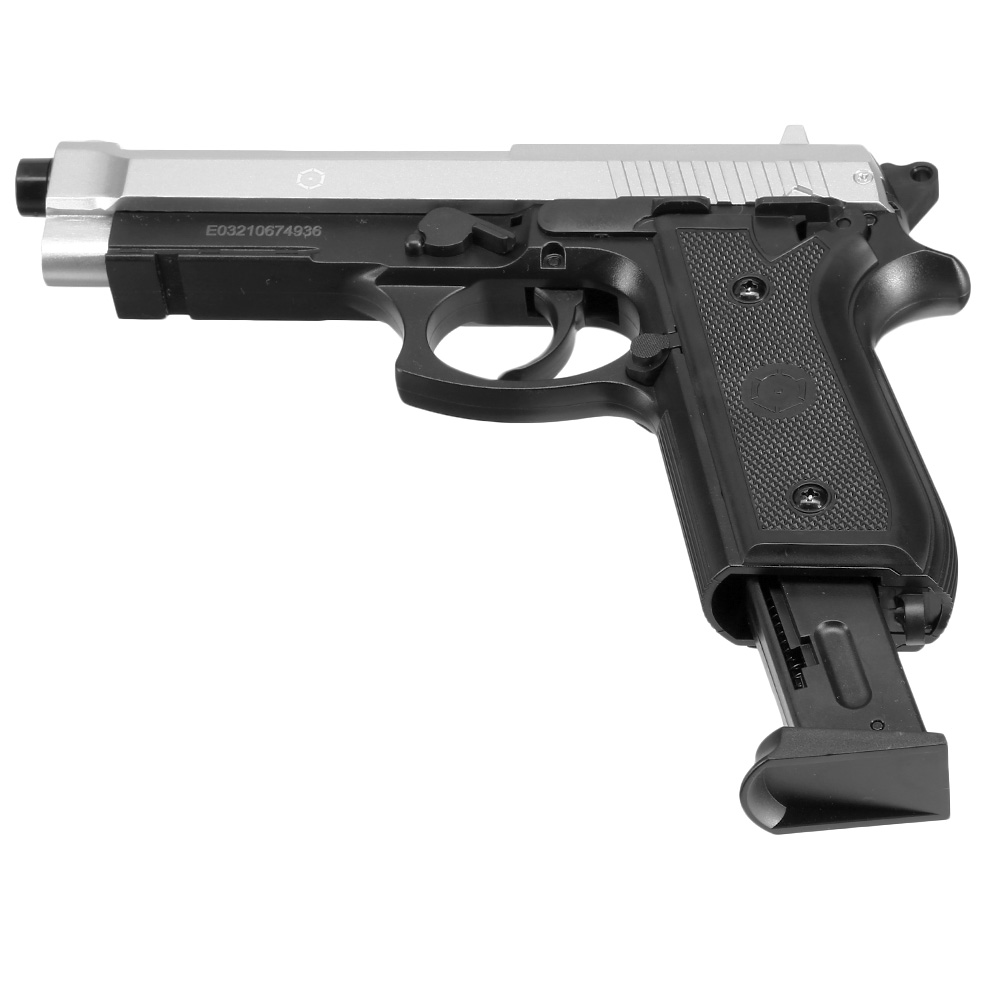 Cybergun PT92 mit Metallschlitten H.P.A. Fire Line Springer 6mm BB Dual Tone silber / schwarz Bild 4