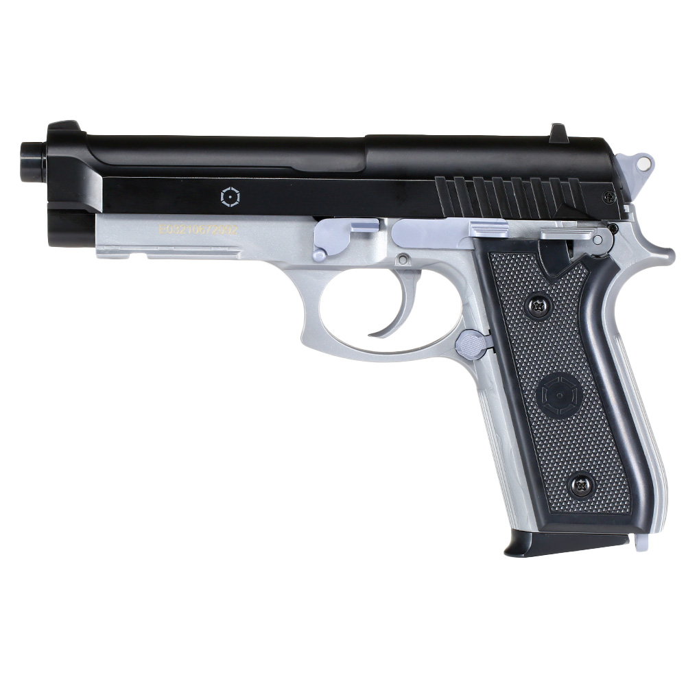 Cybergun PT92 mit Metallschlitten H.P.A. Fire Line Springer 6mm BB Dual Tone schwarz / silber Bild 1