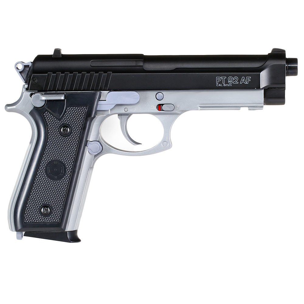 Cybergun PT92 mit Metallschlitten H.P.A. Fire Line Springer 6mm BB Dual Tone schwarz / silber Bild 2