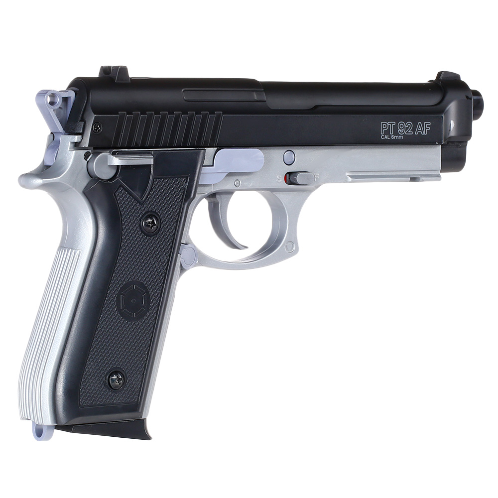 Cybergun PT92 mit Metallschlitten H.P.A. Fire Line Springer 6mm BB Dual Tone schwarz / silber Bild 3