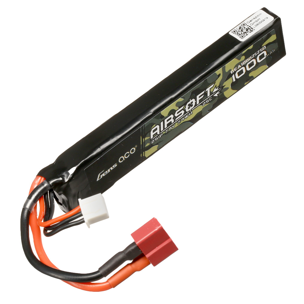 Gens Ace Airsoft LiPo Akku 7,4V 1000mAh 25C Stock-Tube Type m. T-Stecker Anschluss Bild 1