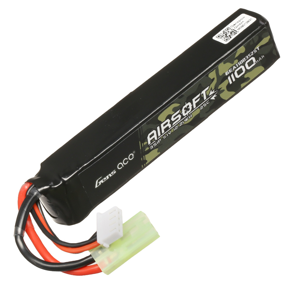 Gens Ace Airsoft LiPo Akku 11,1V 1100mAh 25C / 80C Stock-Tube Type m. Mini-Tam Anschluss Bild 1