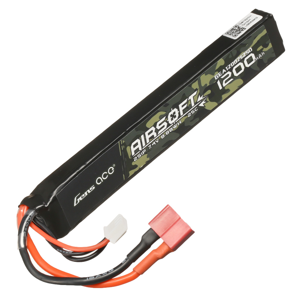 Gens Ace Airsoft LiPo Akku 7,4V 1200mAh 25C / 80C Long Stock-Tube Type m. T-Stecker Anschluss Bild 1