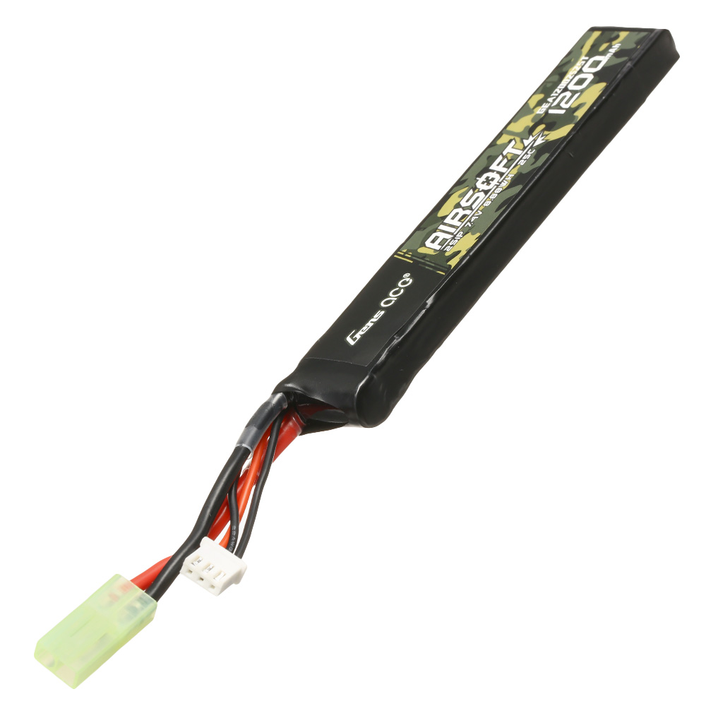 Gens Ace Airsoft LiPo Akku 7,4V 1200mAh 25C / 80C Long Stock-Tube Type m. Mini-Tam Anschluss