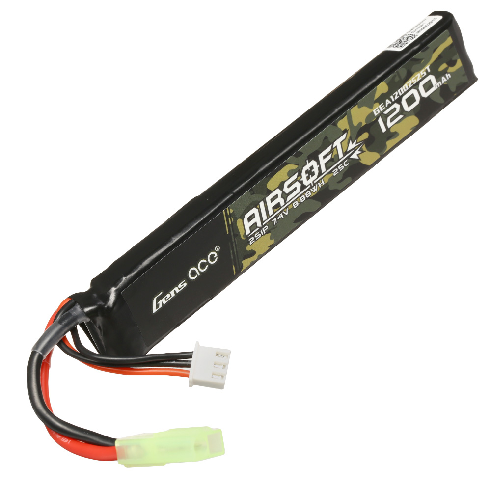 Gens Ace Airsoft LiPo Akku 7,4V 1200mAh 25C / 80C Long Stock-Tube Type m. Mini-Tam Anschluss Bild 2