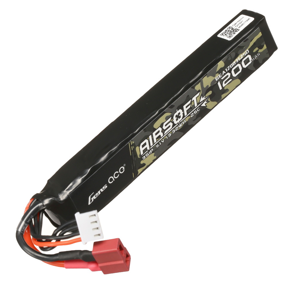 Gens Ace Airsoft LiPo Akku 11,1V 1200mAh 25C / 80C Long Stock-Tube Type m. T-Stecker Anschluss Bild 2