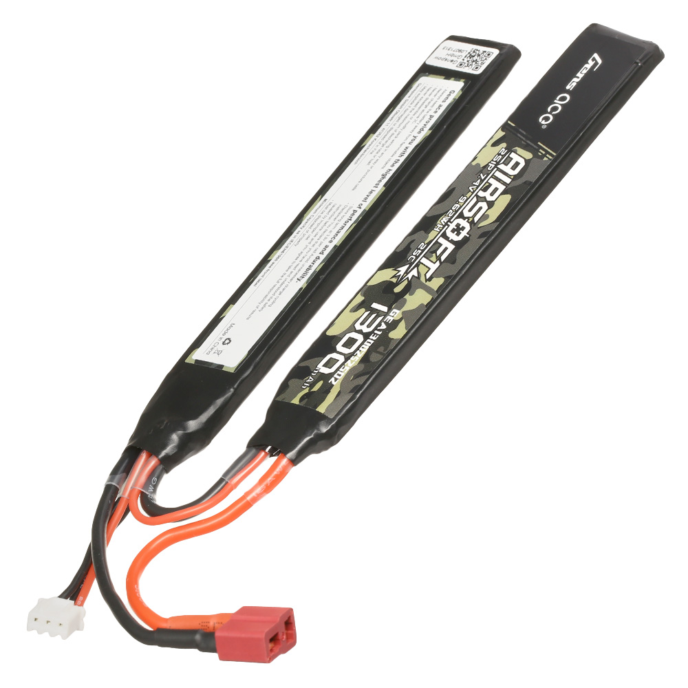 Gens Ace Airsoft LiPo Akku 7,4V 1300mAh 25C / 80C Small-Long Two-Panel Type m. T-Stecker Anschluss