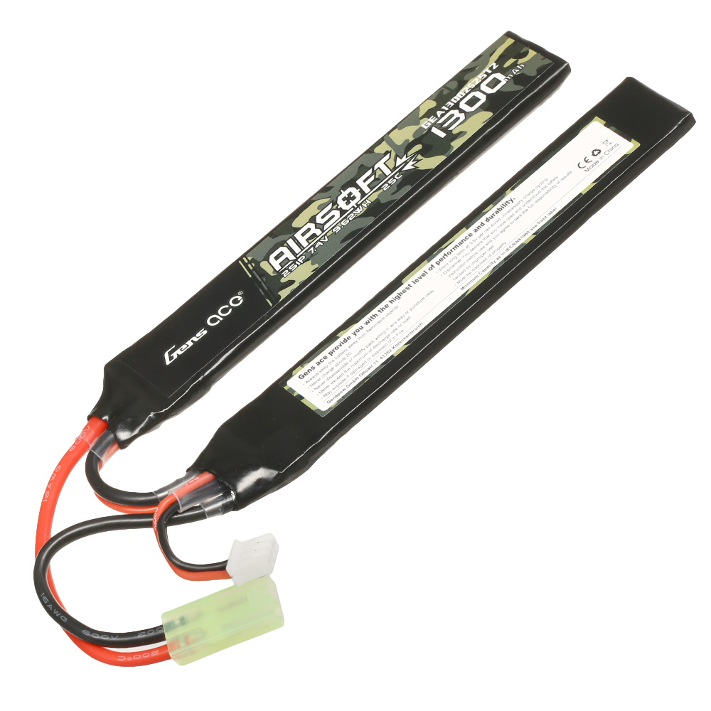 Gens Ace Airsoft LiPo Akku 7,4V 1300mAh 25C / 80C Small-Long Two-Panel Type m. Mini-Tam Anschluss