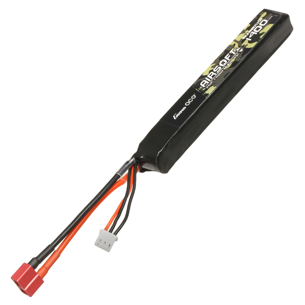 Gens Ace Airsoft LiPo Akku 7,4V 1400mAh 25C / 80C Long Stock-Tube Type m. T-Stecker Anschluss Bild 1