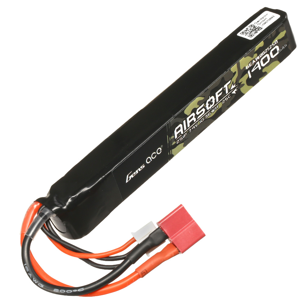 Gens Ace Airsoft LiPo Akku 7,4V 1400mAh 25C / 80C Long Stock-Tube Type m. T-Stecker Anschluss Bild 1