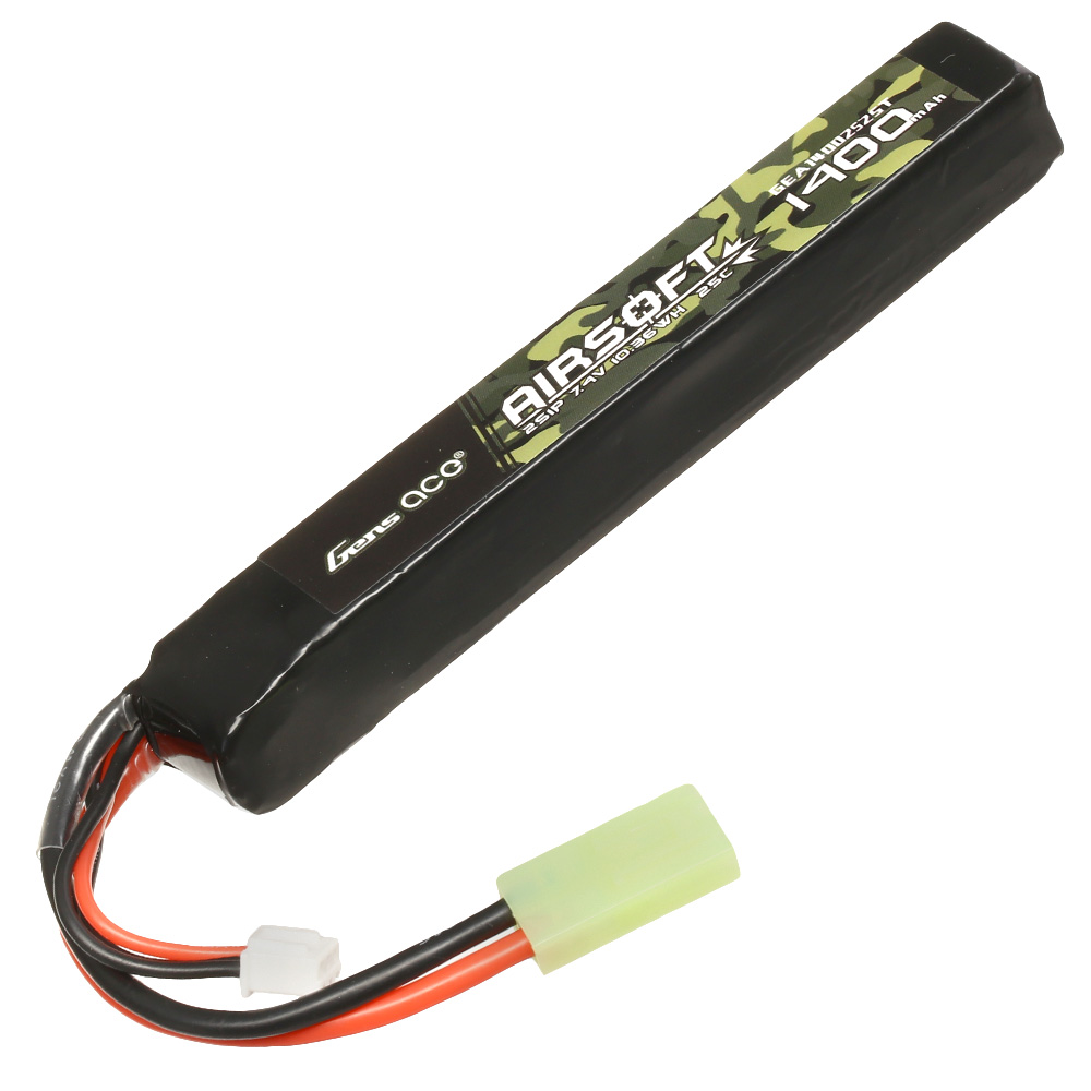 Gens Ace Airsoft LiPo Akku 7,4V 1400mAh 25C / 80C Long Stock-Tube Type m. Mini-Tam Anschluss