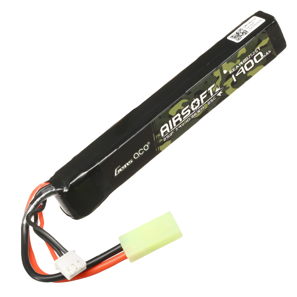 Gens Ace Airsoft LiPo Akku 7,4V 1400mAh 25C / 80C Long Stock-Tube Type m. Mini-Tam Anschluss Bild 2