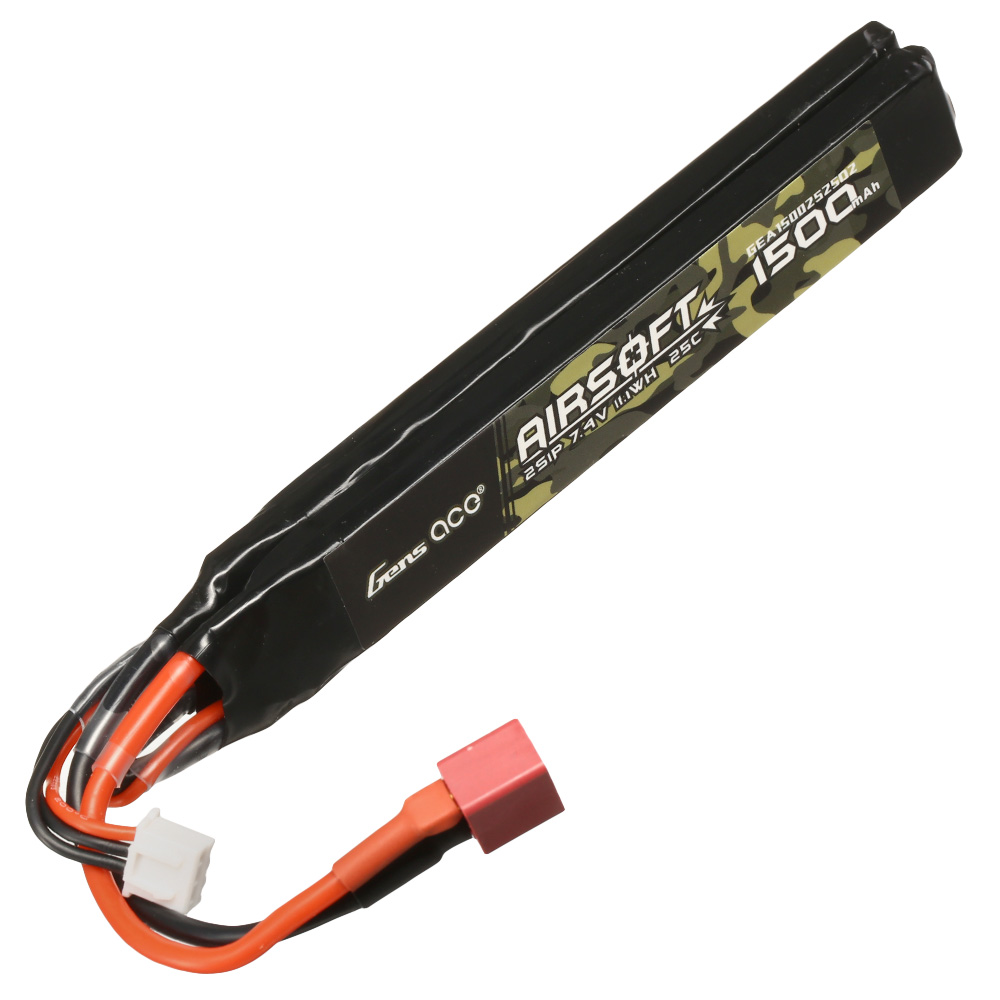 Gens Ace Airsoft LiPo Akku 7,4V 1500mAh 25C / 80C Small-Long Two-Panel Type m. T-Stecker Anschluss Bild 1