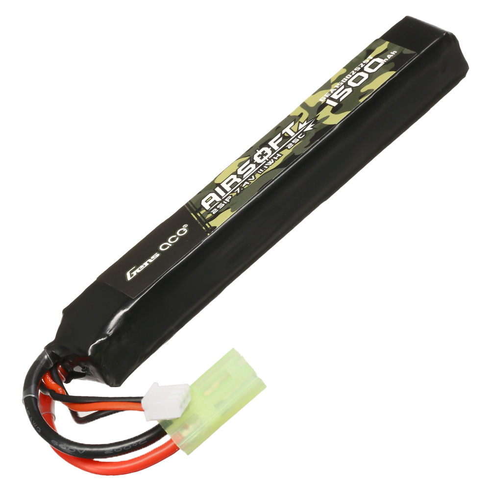 Gens Ace Airsoft LiPo Akku 7,4V 1500mAh 25C / 80C Long Stock-Tube Type m. Mini-Tam Anschluss