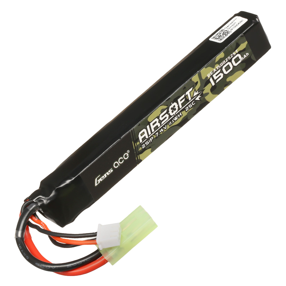 Gens Ace Airsoft LiPo Akku 7,4V 1500mAh 25C / 80C Long Stock-Tube Type m. Mini-Tam Anschluss Bild 2