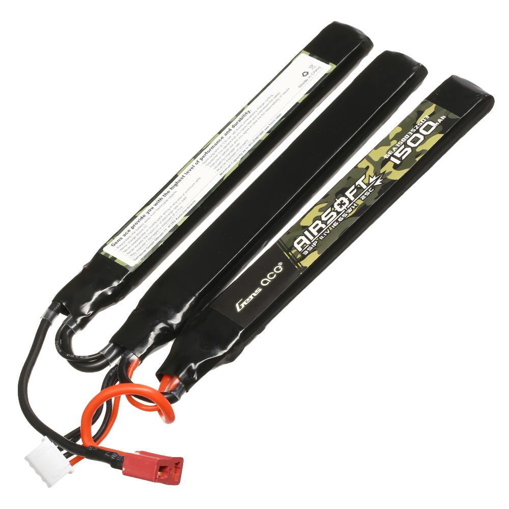 Gens Ace Airsoft LiPo Akku 11,1V 1500mAh 25C / 80C Small-Long Tri-Panel Type m. T-Stecker Anschluss